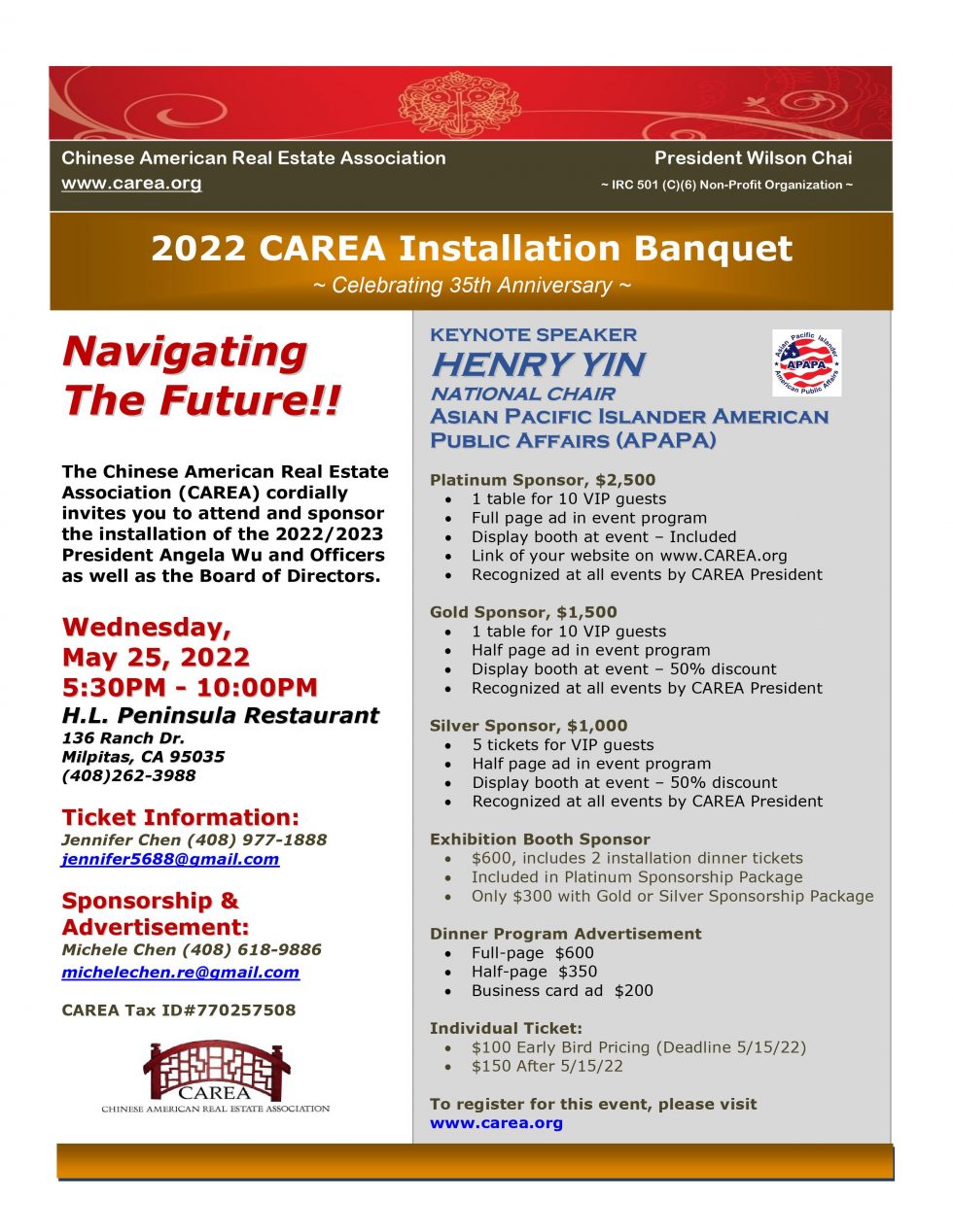 2022 CAREA Installation Banquet - CAREA - Chinese American Real Estate ...